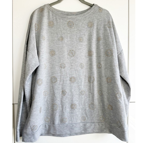 CJ Banks Rhinestone Sweatshirt Gray With Gold and Silver Rhinestones Size X -14W - Picture 2 of 9
